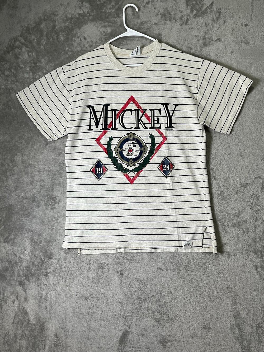 Vintage Mickey Mouse 1928 Striped Graphic T Shirt Large Retro Preppy Disney Tee